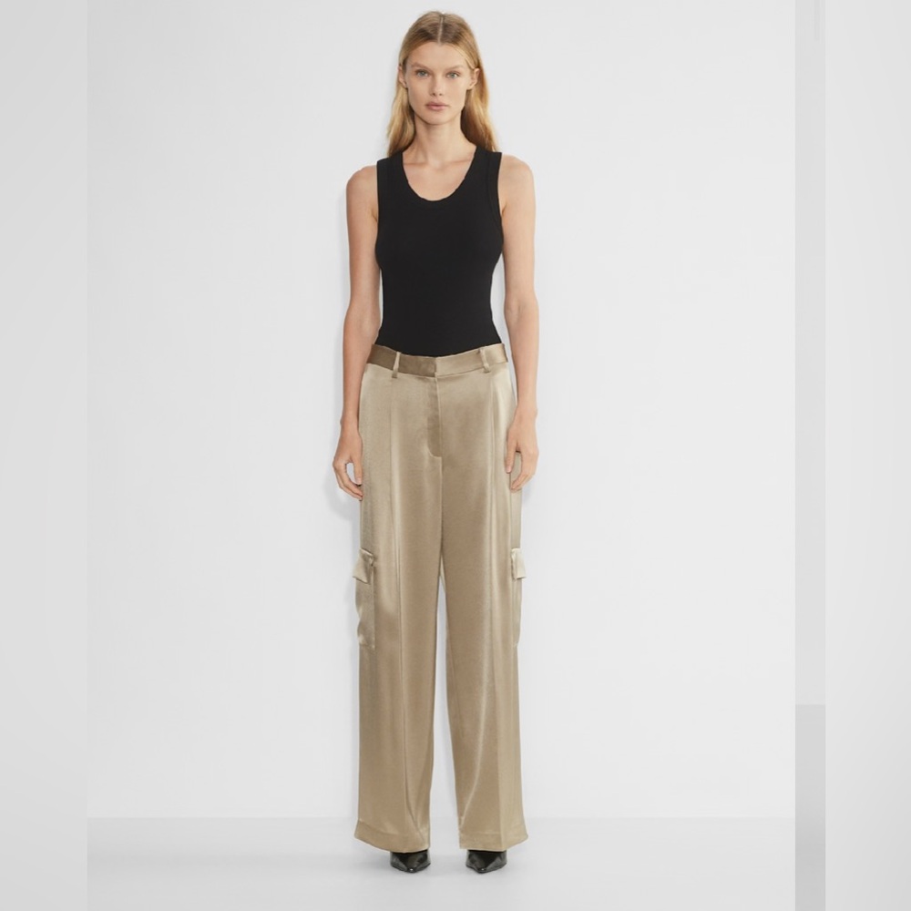 Babaton Satin Wide Legged High Waisted Cargo Pant Outgoing Taupe Size 2 NEW